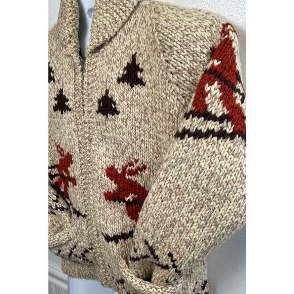 Vintage Cowichan Wool Full Zip Up Hand Knit Sweater Skier Winter Ski Small - Picture 2 of 8